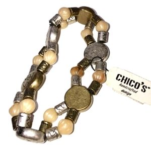 Chico’s Silver Gold Stretch Beaded Bracelet NWT